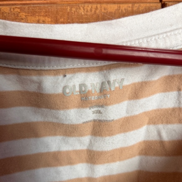 Old Navy Tan and White Striped Short Sleeve Maternity Tee - Picture 2 of 2